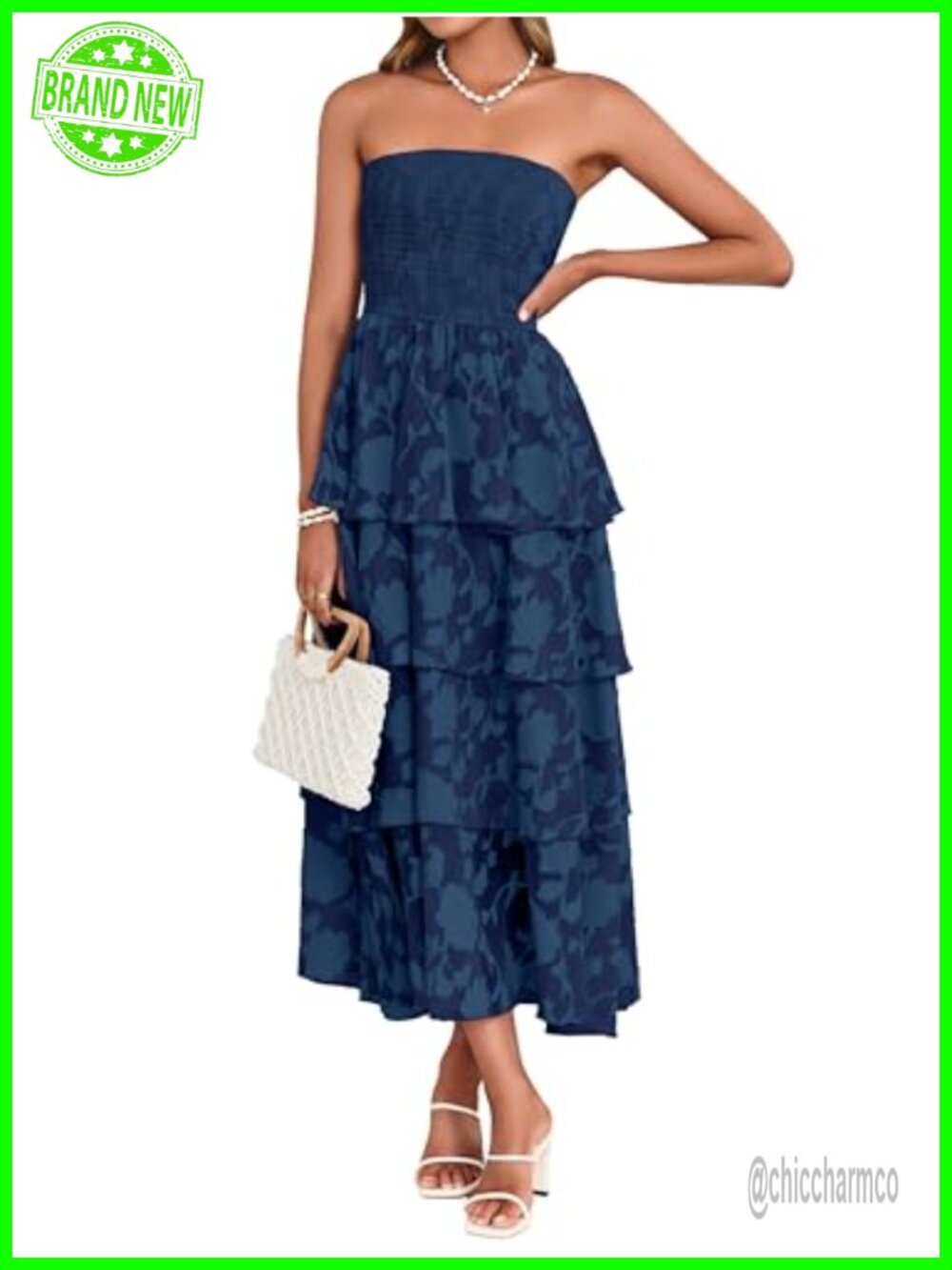 Maxi Boho Floral Dress Smocked High Waist Convertible Straps